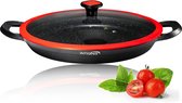 Paella Pan Bowl with Glass Lid Made of Non-Adhesive Stone Robust PFOA-Free Quality - Removable Handles (32 cm)