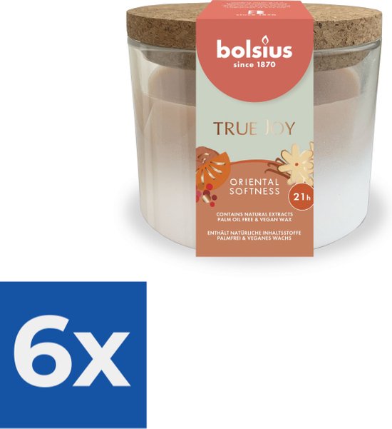 Bougie parfumée Bolsius True Joy Douceur orientale - 7 cm / ø 8,5 cm - Pack économique 6 pièces