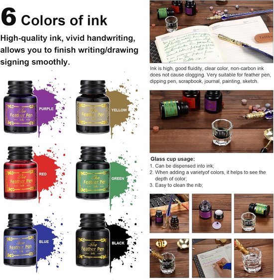 Engels Kalligrafie Veer Dip Quill Pen Schrijven Inkt Set briefpapier Gift met 5 Metalen Nibs Beste Gift Set