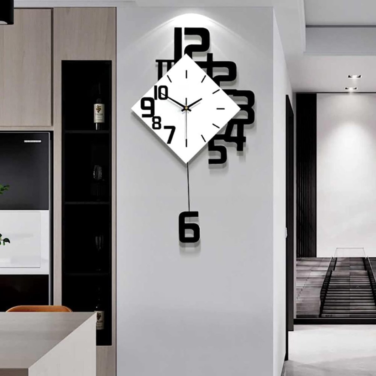 Merkloos Wandklok voor Woonkamer Decor Moderne Stille Niet Tikkende Slinger Wandklokken Batterij aangedreven Minimalistisch en Stijlvol voor Keuken Slaapkamer Kantoor 63x34cm