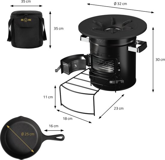 BBQ#BOSS Raketkachel met grillpan en draagtas, zilver BBQ#BOSS Raketkachel met grillpan en draagtas, zilver