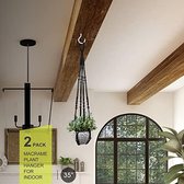 Macramé bloemenhangers, set van 2, boho, decoratief katoenen touw, hanglampen, bloempot, plantenhouder, hanger voor binnen, buiten, plafond, balkons, wanddecoratie, 89 cm (zwart)