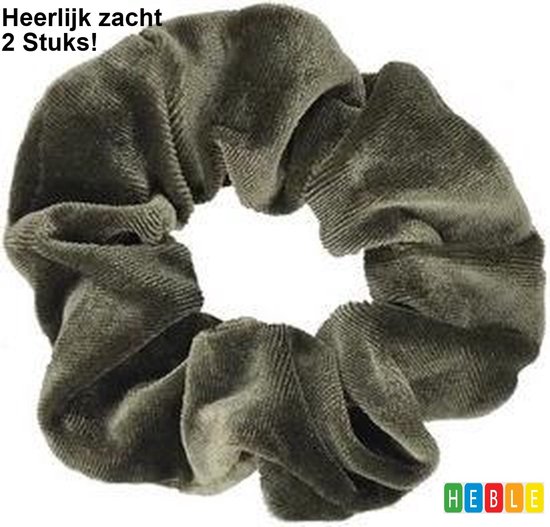 2x Haarwokkel Scrunchie - Groen Velvet - Haarelastiek - Haar Mode - Heble®