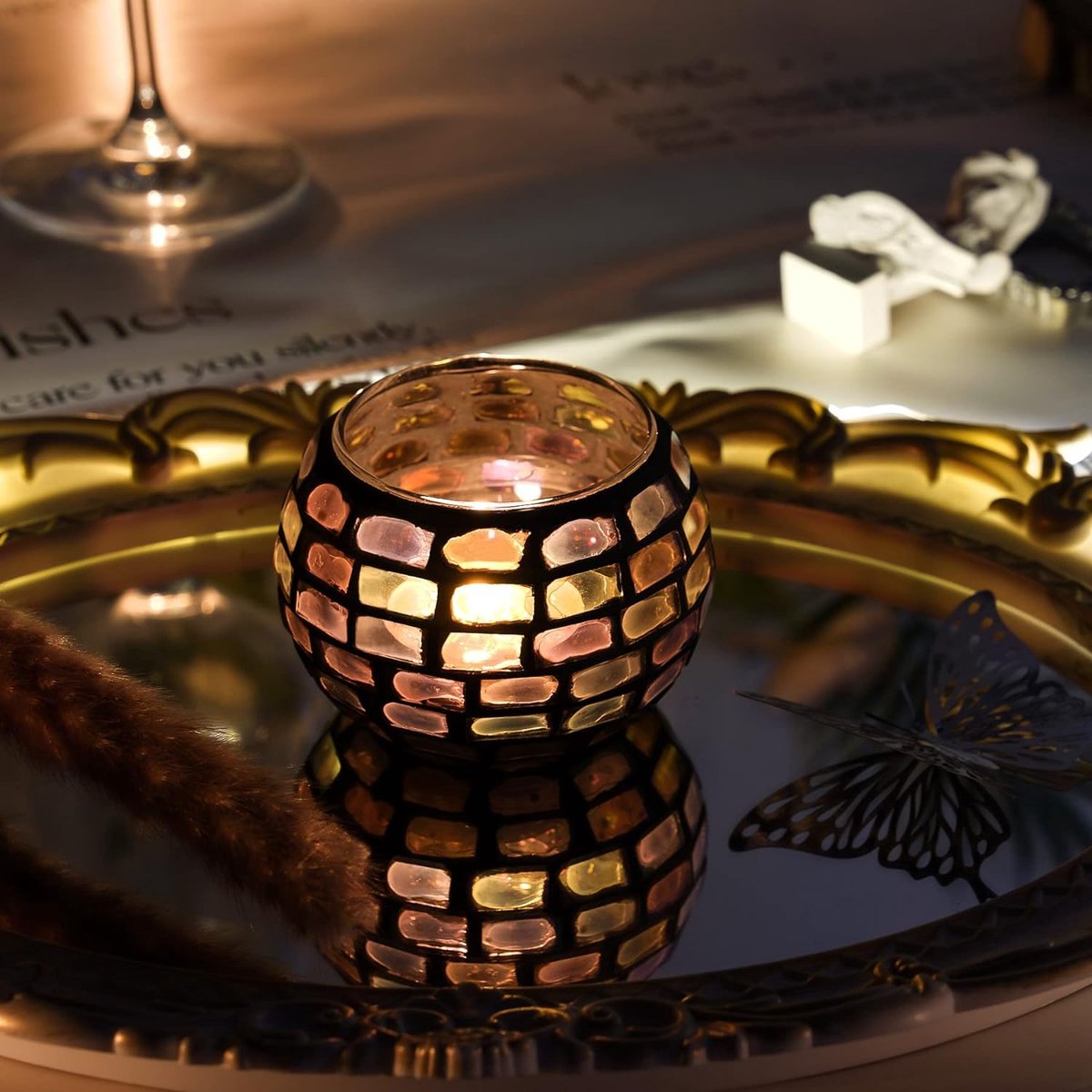 Hiseng Photophore En Verre Noël Rouge Pour Bougies Chauffe-Plat, Sapin De Noël Flocon De Neige Photophore Bougeoir Votif Pour Décoration Maison Noël Anniversaire Fête Mariage (Lot De 6,Rouge