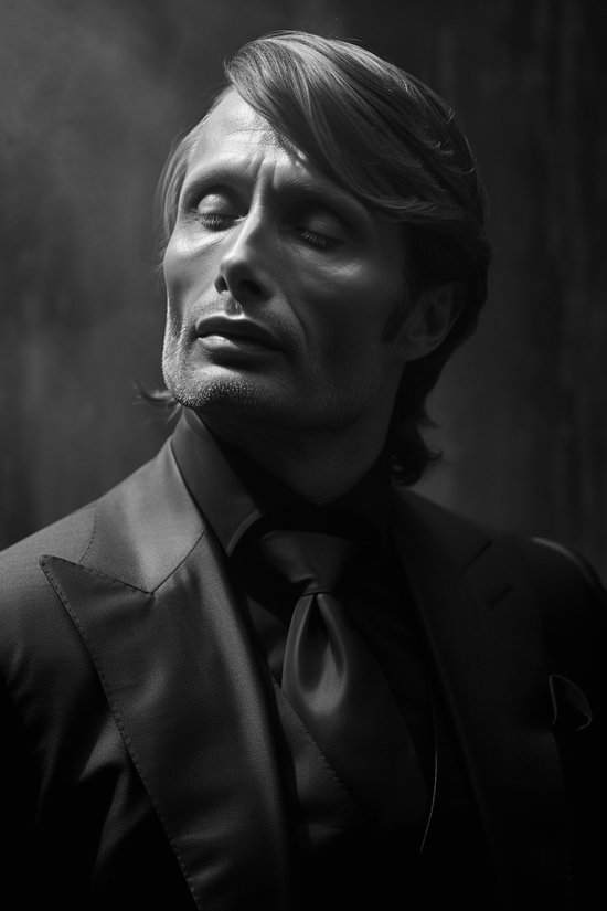 Mads Mikkelsen Poster | Zwart Wit Poster | Hannibal Poster | Deense Acteur | 51x71cm | Filmposter | Acteurposter | Wanddecoratie | Muurposter | AZ | Geschikt om in te lijsten