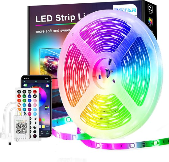 DiverseGoods 15M LED Strip - Bluetooth RGB LED Strip Verlichting - App Controle - Flexibele Smart Led Strip - RGB Kleurverandering - Muziek Timing Led Strip Licht - Ideaal voor Woondecoratie, Sfeerverlichting