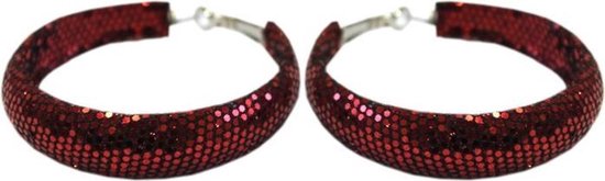 Behave Feestelijke glitter oorbellen dames - glam oorringen - rood - 5cm
