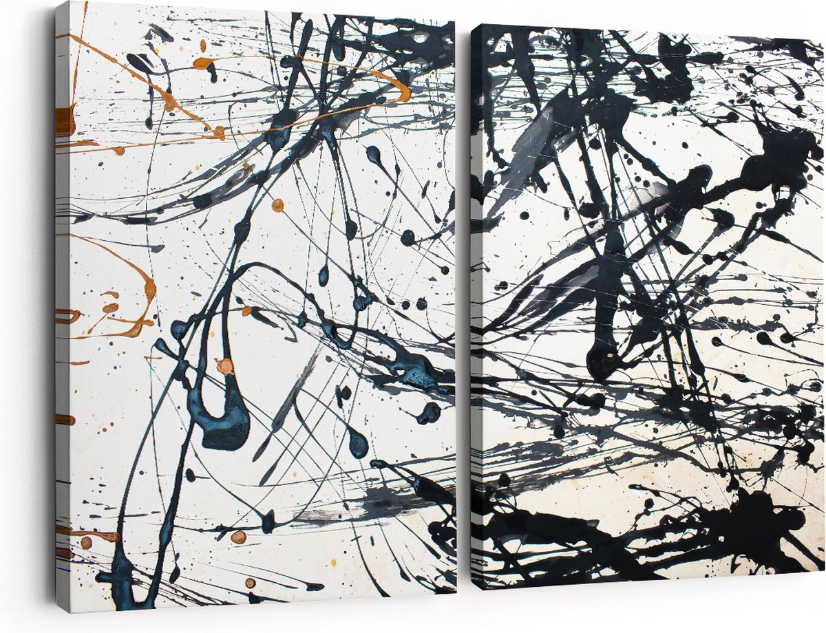 Artaza Canvas Schilderij Tweeluik Abstracte Kunst van Zwarte Verf - 180x120 - Groot - Foto Op Canvas - Canvas Print