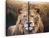 Artaza Canvas Schilderij Tweeluik Leeuw in het Wild - Leeuwenkop - 160x120 - Groot - Foto Op Canvas - Canvas Print