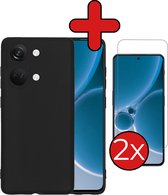 Hoesje Geschikt voor OnePlus Nord 3 Hoesje Siliconen Case Hoes Met 2x Screenprotector - Hoes Geschikt voor OnePlus Nord 3 Hoes Cover Case - Zwart