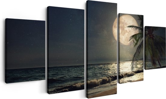 Artaza Canvas Schilderij Vijfluik Tropisch Strand In De Nacht Met Volle Maan - 150x80 - Foto Op Canvas - Canvas Print