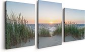 Artaza Canvas Schilderij Drieluik Zee vanuit Duinen met Zonsondergang - 120x60 - Foto Op Canvas - Canvas Print