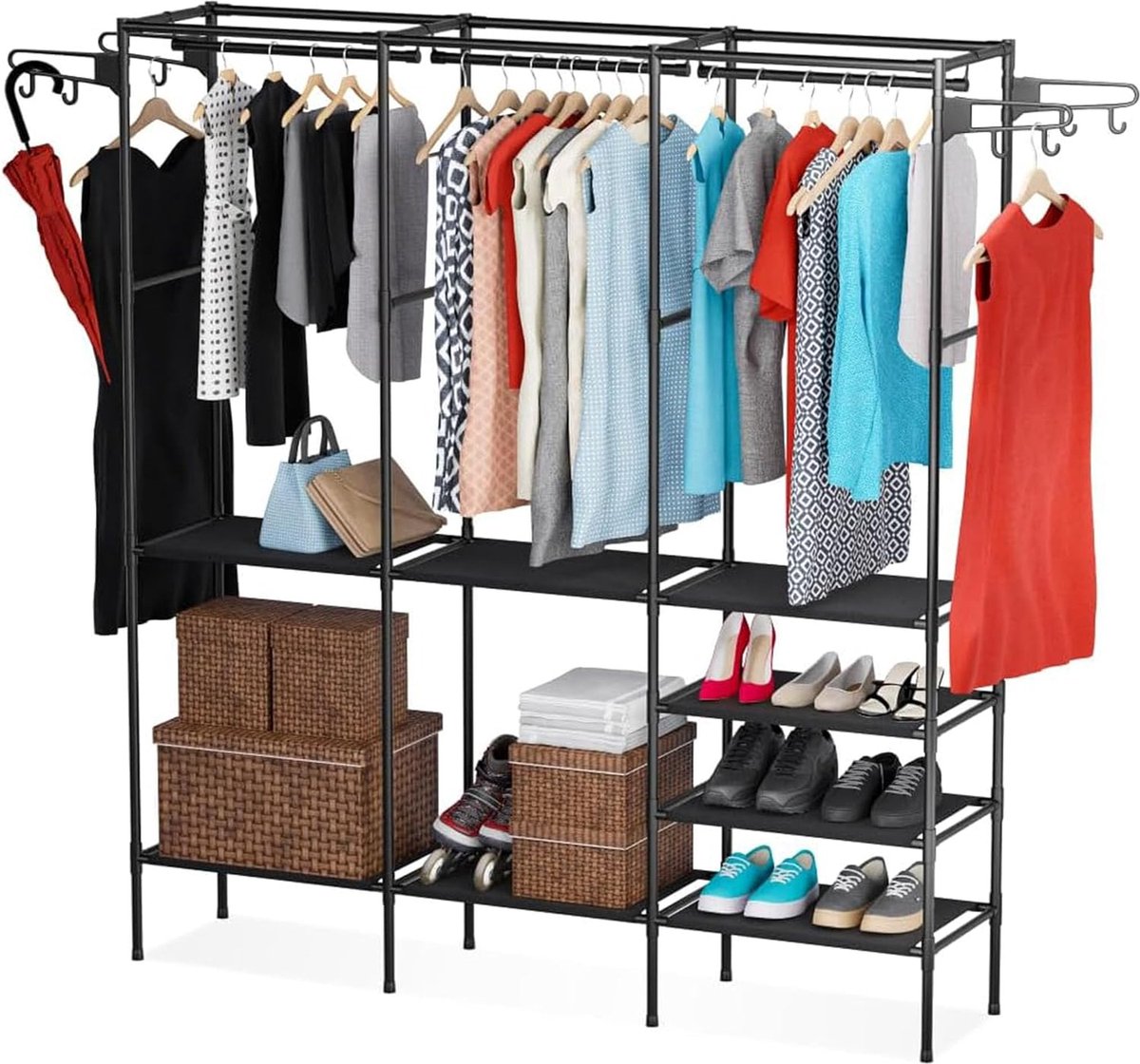 - Clothes Rail, Clothes Rack, Stable with Multi-layer Storage (Black)