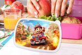 Broodtrommel Roze - Lunchbox Brandweer - Jongens - Kinderen - Auto - Brooddoos 18x12x6 cm - Brood lunch box - Broodtrommels voor kinderen en volwassenen