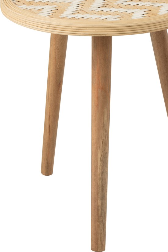 J-Line bijzettafel Patronen - bamboe/hout - naturel/wit - set van 3