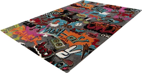 Lalee Freestyle vloerkleed- artistiek karpet- kleurrijk- hip en trendy- love peace dessin- grafeti- ps5- kunst- vlinder tapijt- 160x230 cm multi kleuren grijs groen pink picasso