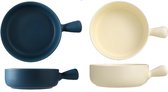 Keramische Soepkom, Soepkommen met Handvat, 2 x 660 ml Soepkommen, Ontbijtkommen, Ramenkommen, Soepbekers met Handvat (Navy Blauw + Beige)