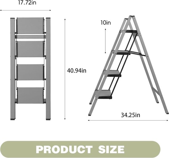 BAOYOUNI 2-staps ladder opvouwbare opstapkruk draagbare lichtgewicht aluminium trap met anti-slip brede pedalen 350 lbs capaciteit voor thuis, keuken, tuin, kantoor - wit houtnerf kleur