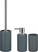Spirella Badkamer accessoires set - WC-borstel/zeeppompje/beker - porselein - donkergrijs - Luxe uitstraling