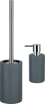 Spirella Badkamer accessoires set - WC-borstel/zeeppompje - porselein - donkergrijs - Luxe uitstraling