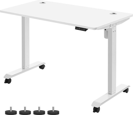 In hoogte verstelbaar bureau met wielen voor een flexibele werkomgeving
