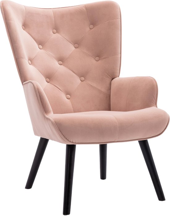 Merax Velvet Chair - Fauteuil rembourré - Chaises modernes - Chaise seau - Rose