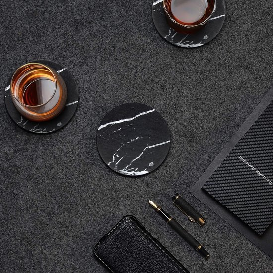 Sous-verres de verre Castagnola en similicuir avec support - Sous-verres de verre pour Verres - Design de Sous-verres - Ensemble de sous-verres - Sous-verres de verre - Similicuir - Sous-verres en cuir - Set de 10 - Zwart/ Wit