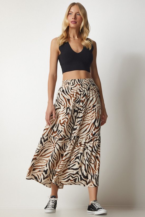 Damesrok, elastisch, hoge taille, boho, maxi-rok, ruches, A-lijn, swing, lange rok, sexy rok voor dames, 5-Grijs, L