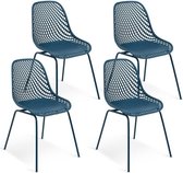 Set van 4 stoelen, Maelys blauw, metalen voet voor eetkamer