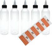 5 x 250 ml kunststof flessen van PET met twist-off deksel, incl. 5 etiketten, twist-cap, lege fles, twist top, sausflessen, doseerflessen, ketchupflessen, sausflessen