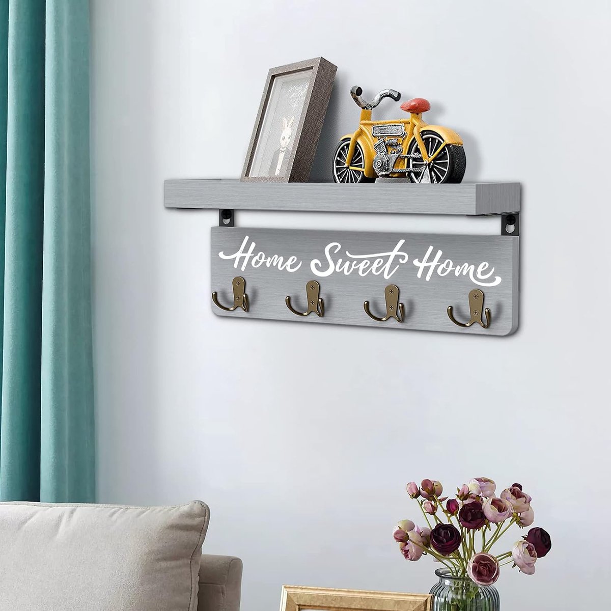 Houten sleutelhouder, wandmontage sleutelrek met 6 haken