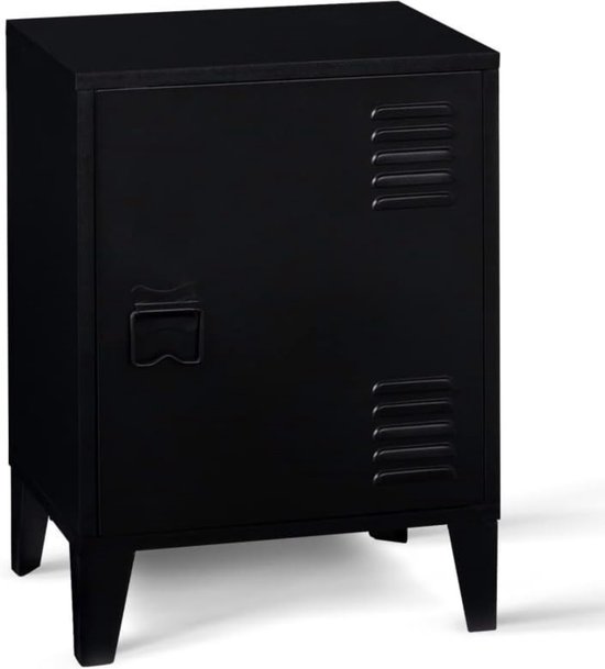 Nachtkastje Ester 1 deur van metaal, zwart, industrieel design