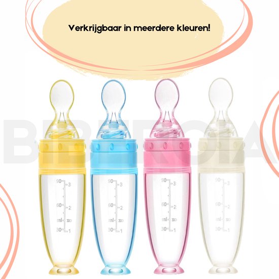 Biberoia® Knijpfles met lepel - Drinkfles - Baby / Kinderbestek - Kraamcadeau - Babyshower - Blauw van Merkloos — afbeelding 4