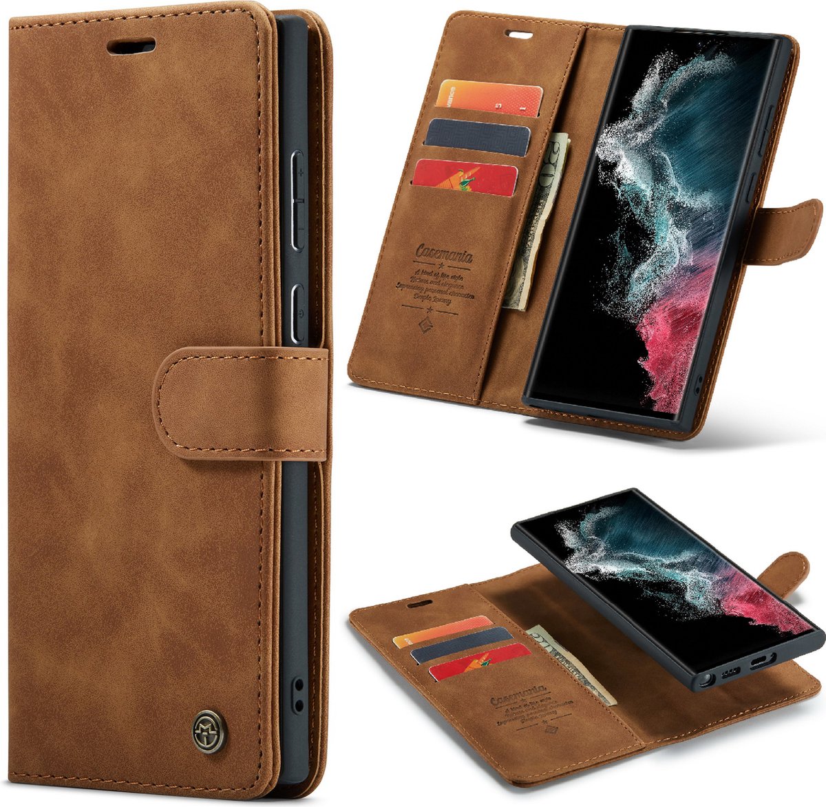 Casemania Hoesje Geschikt voor Samsung Galaxy S24 - Ultra Sienna Brown - 2 in 1 Magnetic Book Case
