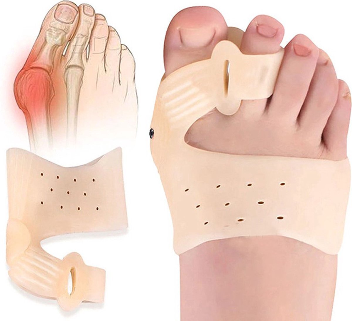 Goedkoopste Knobbel Teen Corrector I Hallux Valgus Siliconen Teenbeschermers I Teenspreider I Teen Corrector I Bunion I Eeltknobbel | Teen Rechtzetten I 1 Paar I Beige