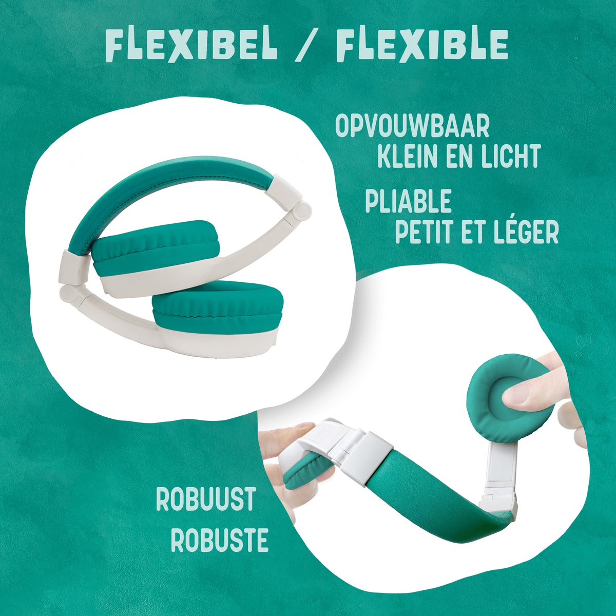 Afbeelding 3 van TIMIO Opvouwbare Kinder-Koptelefoon, Hoofdtelefoon, Headphones | Licht, Klein, Compact | Compatibel met TIMIO Player en andere Apparaten | Volume beperkt tot 85dB | Afneembare Kabel | Muziek delen