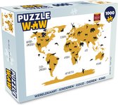 Puzzel Wereldkaart - Kinderen - Goud - Dieren - Kind - Legpuzzel - Puzzel 1000 stukjes volwassenen