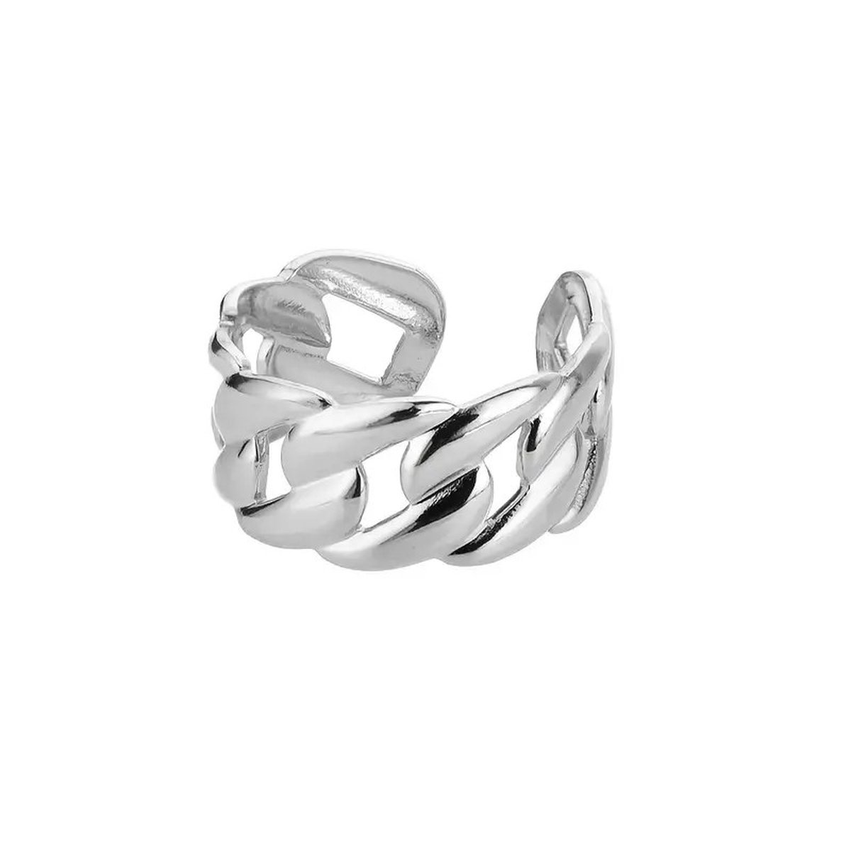 Silver Plated Broad Open Chain Ring