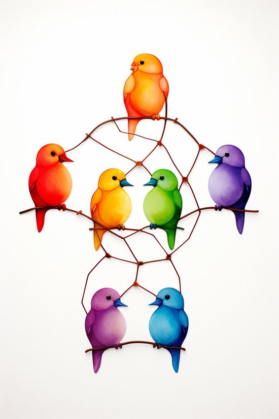 Vogel - kinderkamer - wit plexiglas - kinder - kleurrijk - vogels schilderijen