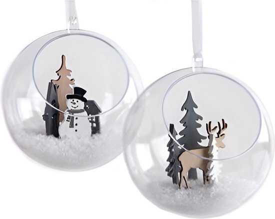 DIY open kerstballen - 2x stuks - transparant - 8 cm