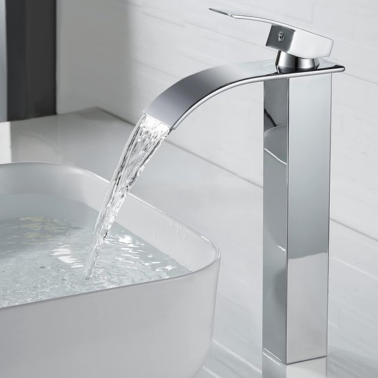 YAGJIA Wastafelkraan Hoog Chroom, Watervalkraan Badkamer Retro, Wastafelkranen Badkamerkranen Opzetwastafel Eenhendel Mengkraan Antiek Messing