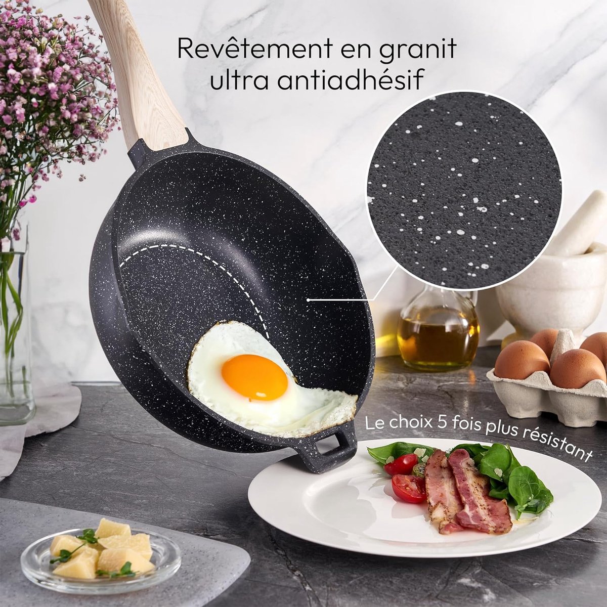 8 Delige Pannenset Inductie - Pannenset Met Deksel Voor Alle Waarmtebronnen - Braadpan 24 cm - Koekenpan 24 cm - Wokpan 24 cm - Steelpan 16 cm - Glazen Deksel - Anti-Aanbak Kookpannenset – foto 2