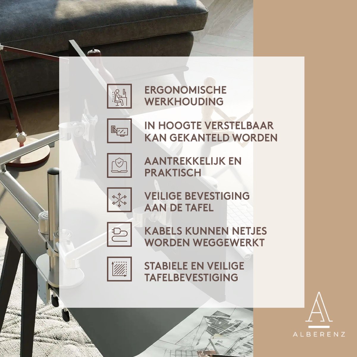 Bright Goods® Dubbele Monitor Arm Zilver - Dubbele Monitorbeugel Zilver - Monitorarm 2 schermen - Ergonomisch ontwerp - Scherm beugel - Monitorbeugel thumbnail 4