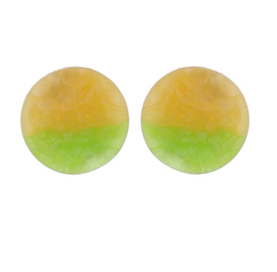 Behave Oorbellen - oorstekers - dames - geel - groen - marmer look - kunststof - 3.5 cm