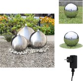 vidaXL Fonteinbollen - Set van 3 - Roestvrij staal - Diameters- 20 cm - 30 cm - 40 cm - LED verlichting - Fontein