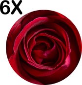 BWK Luxe Ronde Placemat - Close-Up - Rode Roos - Bloem - Set van 6 Placemats - 50x50 cm - 2 mm dik Vinyl - Anti Slip - Afneembaar