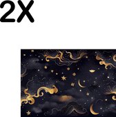 BWK Textiele Placemat - Goud - Zwart - Wolken - Nacht met Sterren - Set van 2 Placemats - 35x25 cm - Polyester Stof - Afneembaar
