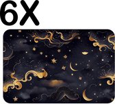 BWK Flexibele Placemat - Goud - Zwart - Wolken - Nacht met Sterren - Set van 6 Placemats - 45x30 cm - PVC Doek - Afneembaar