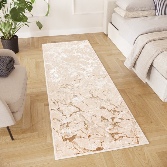 Tapiso Crystal Runner Tapis Tapis Beige à Poils Courts Taille - 80x200