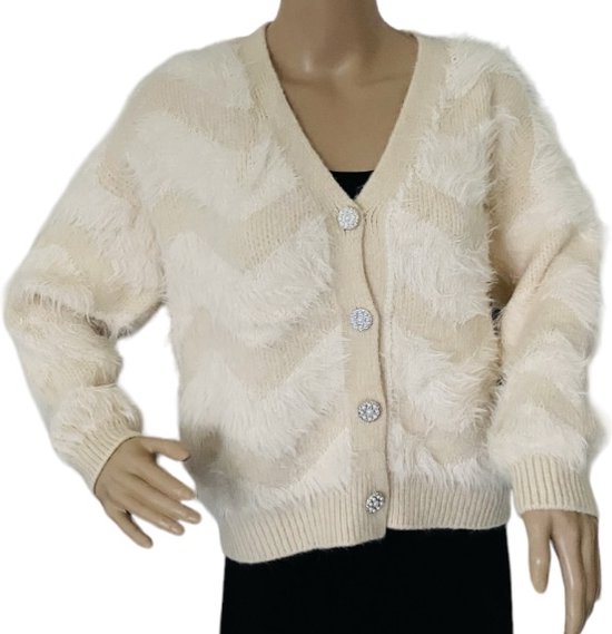 Dames fluffy vest Onesize S-L beige